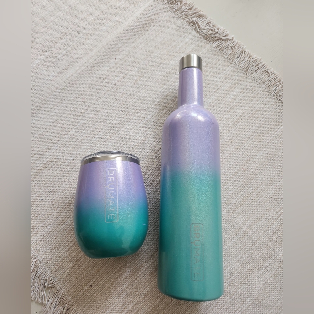Brumate Purple and Green Wine Bottle and Tumbler Set